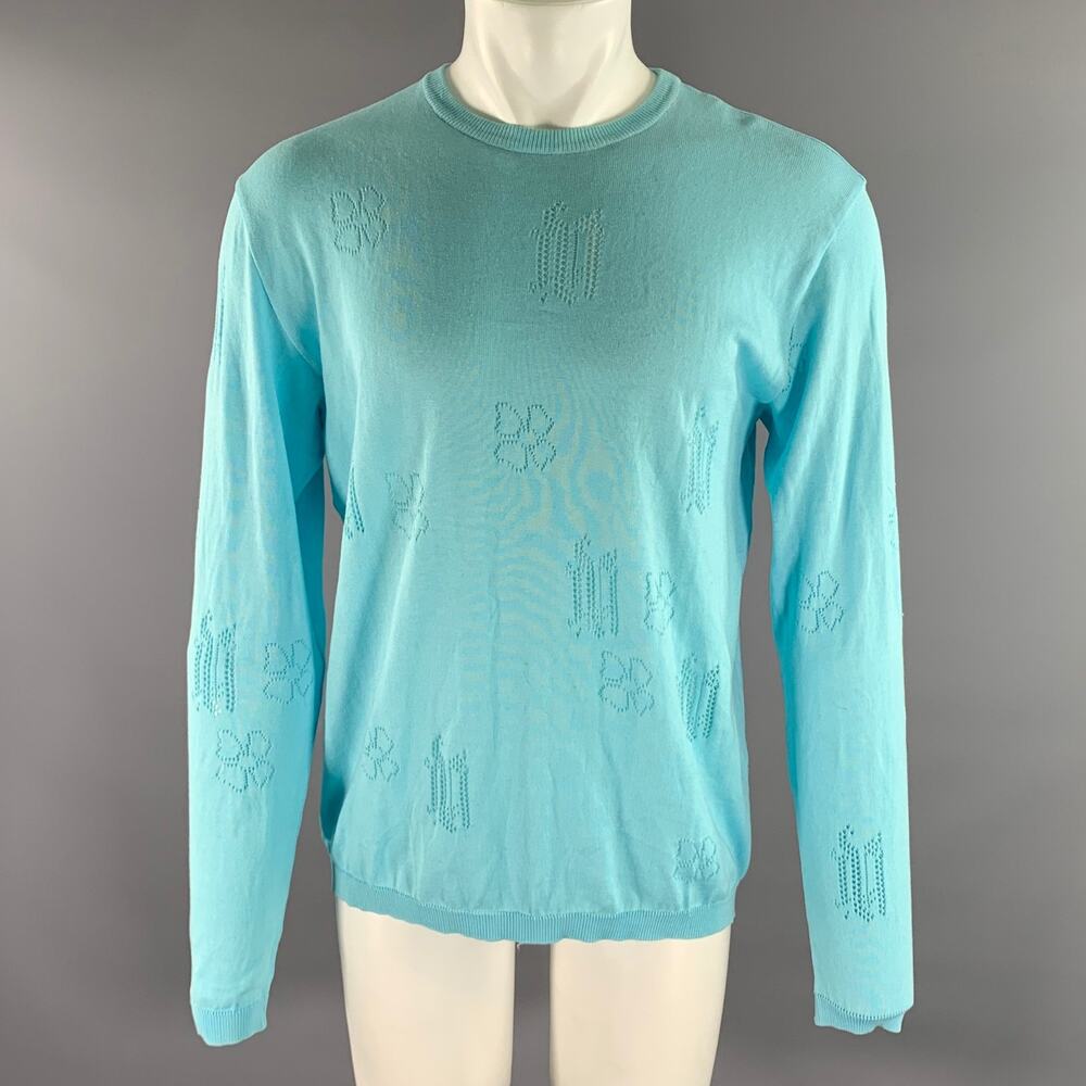 GIANNI VERSACE Size L Light Blue Knitted Cotton Crew-Neck Pullover